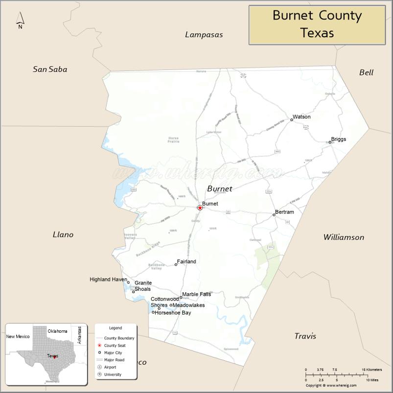 Map of Burnet County, Texas