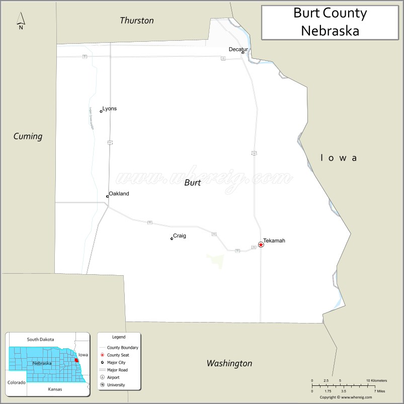 Map of Burt County, Nebraska