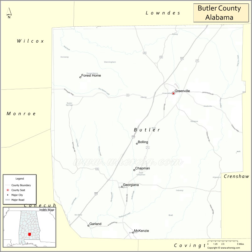 Map of Butler County, Alabama
