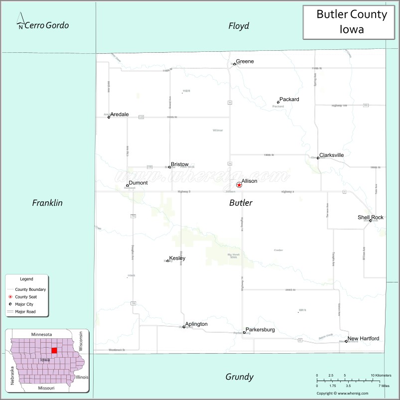 Map of Butler County, Iowa