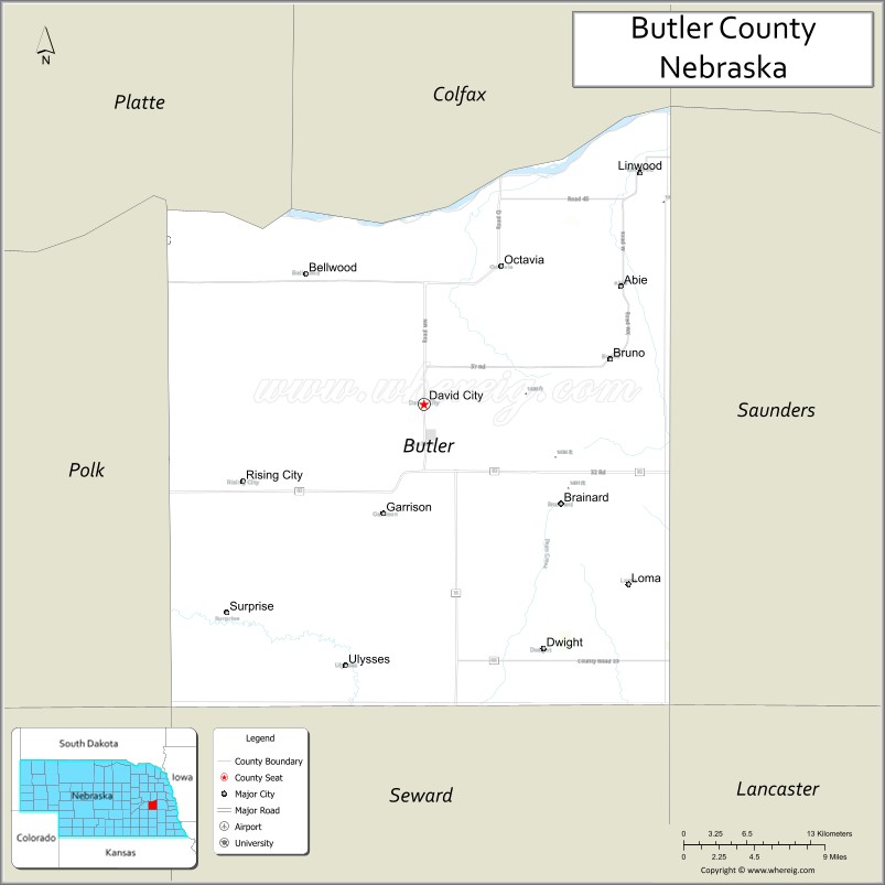 Map of Butler County, Nebraska