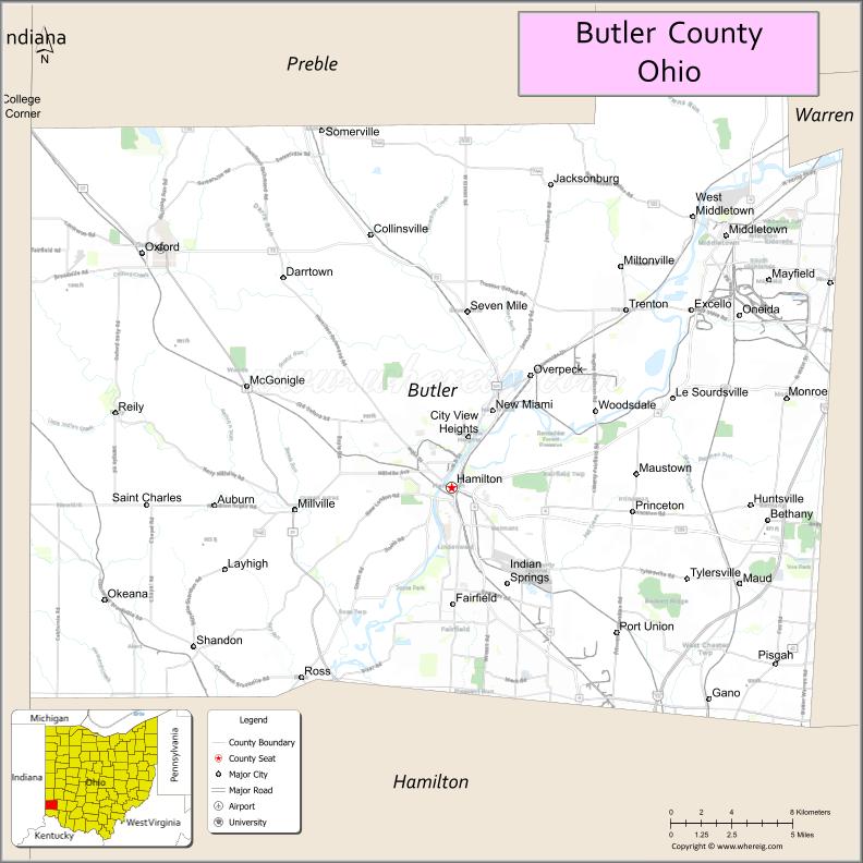 Map of Butler County, Ohio