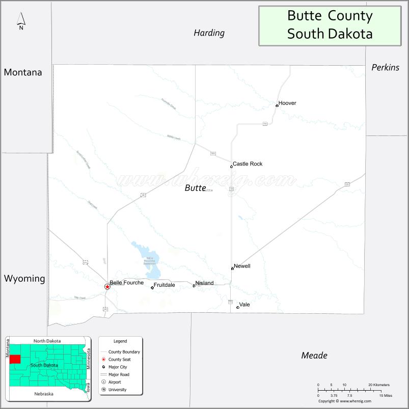 Map of Butte County, South Dakota