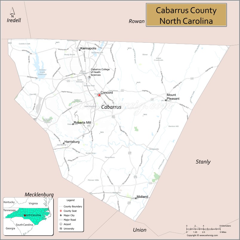 Map of Cabarrus County, North Carolina