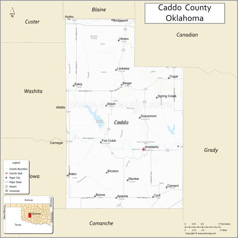 Map of Caddo County, Oklahoma