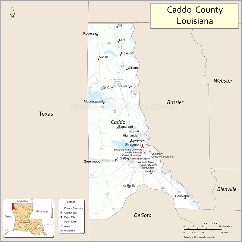 Map of Caddo Parish, Louisiana
