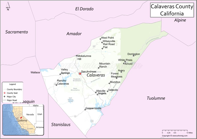 Map of Calaveras County, California