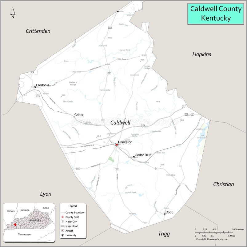 Map of Caldwell County, Kentucky