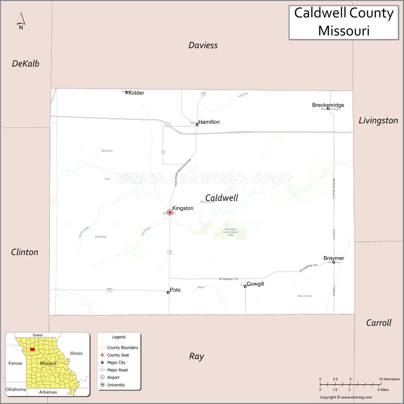 Map of Caldwell County, Missouri