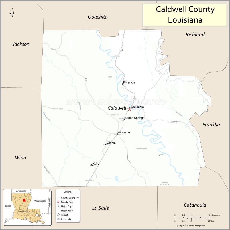 Map of Caldwell Parish, Louisiana