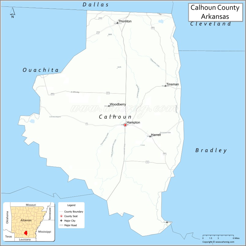 Map of Calhoun County, Arkansas