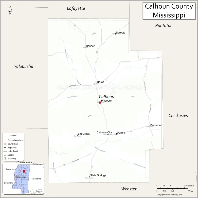 Map of Calhoun County, Mississippi