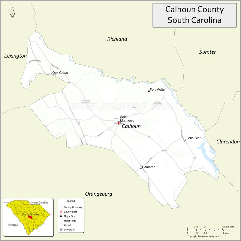 Map of Calhoun County, South Carolina