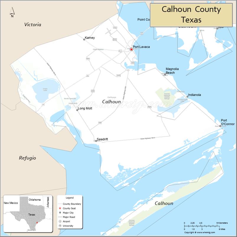 Map of Calhoun County, Texas