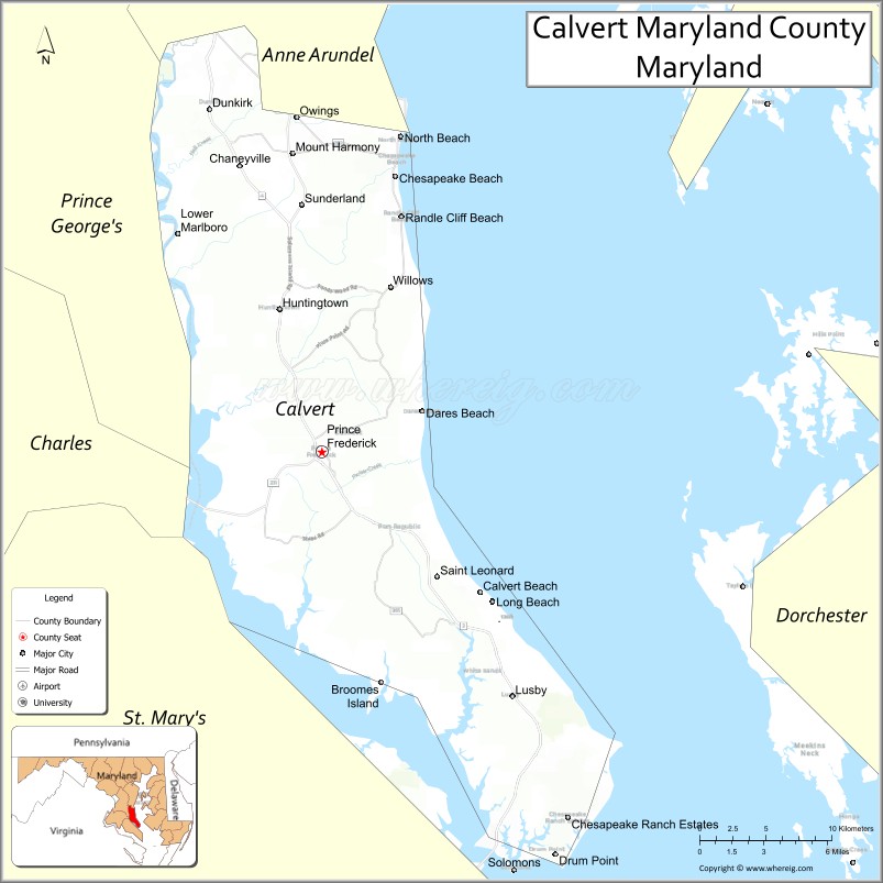 Map of Calvert County, Maryland