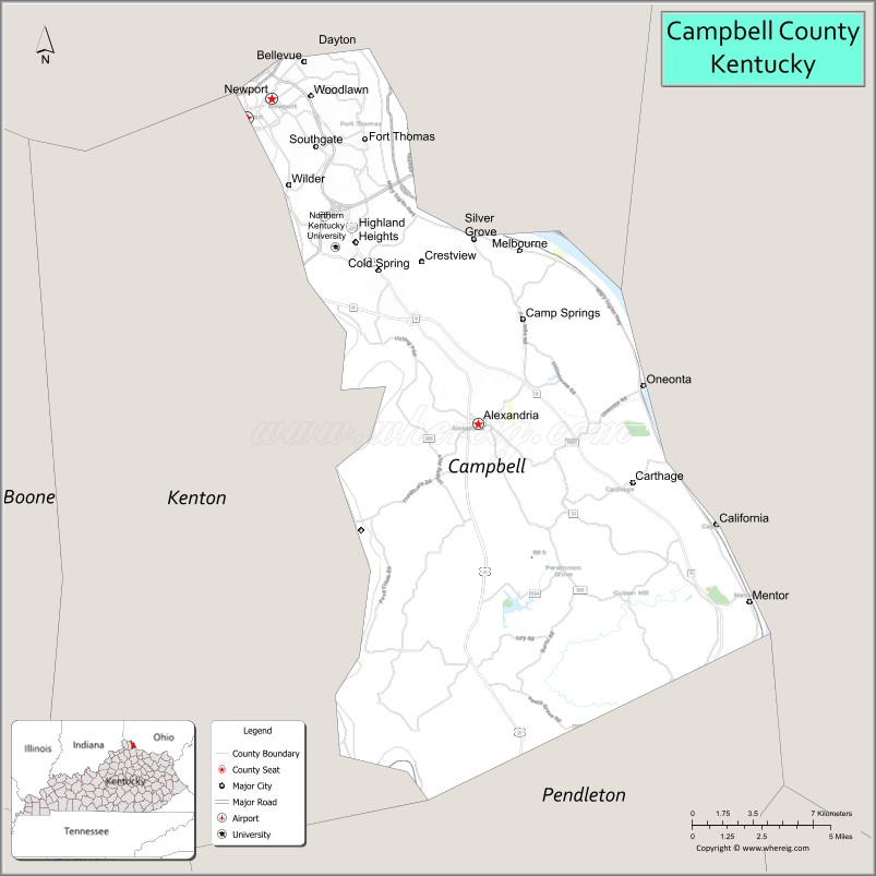 Map of Campbell County, Kentucky