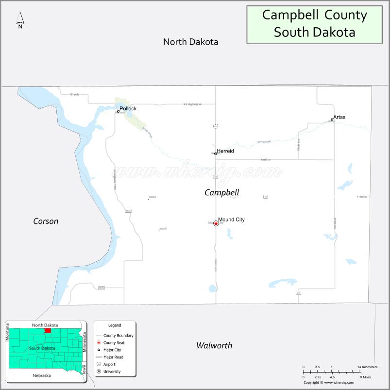 Map of Campbell County, South Dakota