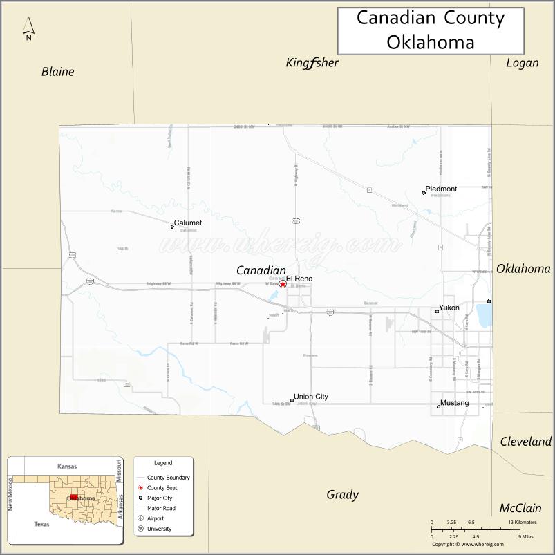 Map of Canadian County, Oklahoma