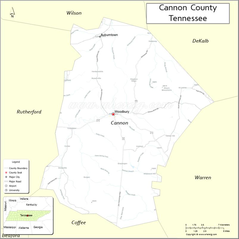 Map of Cannon County, Tennessee