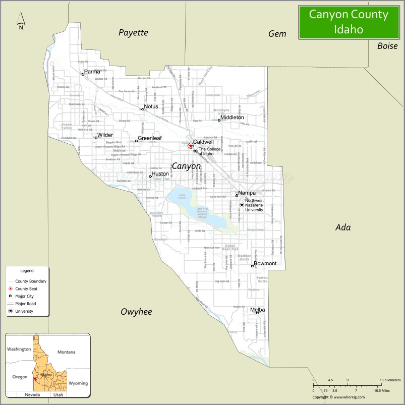 Map of Canyon County, Idaho