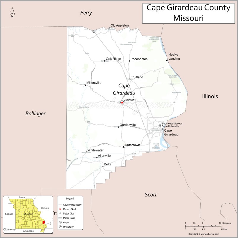 Map of Cape Girardeau County, Missouri