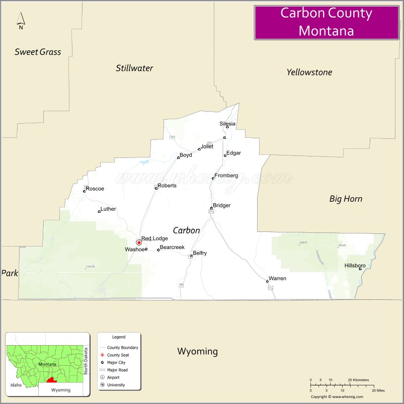 Map of Carbon County, Montana