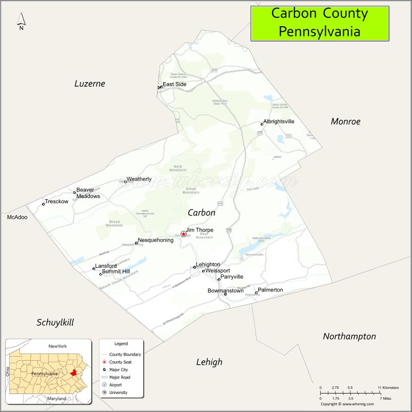 Map of Carbon County, Pennsylvania