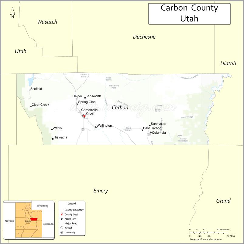 Map of Carbon County, Utah