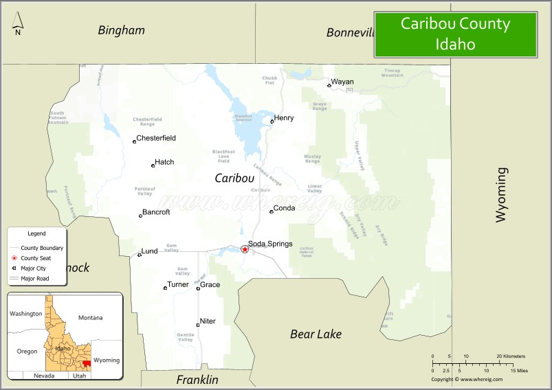 Map of Caribou County, Idaho