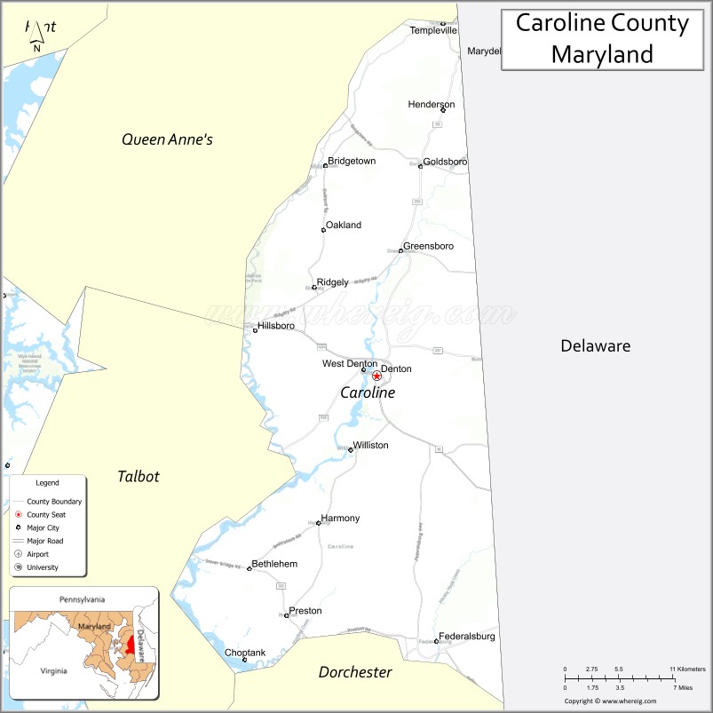 Map of Caroline County, Maryland