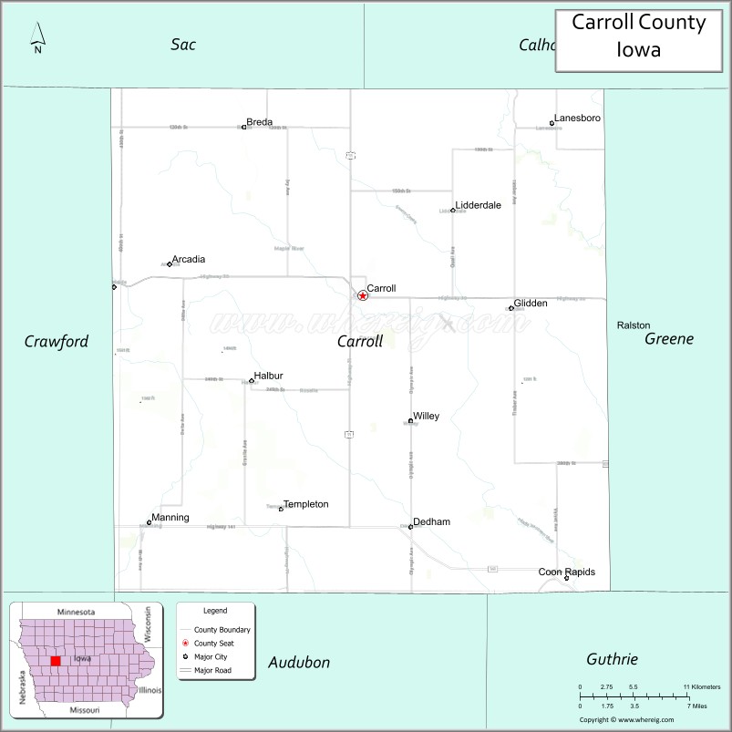 Map of Carroll County, Iowa