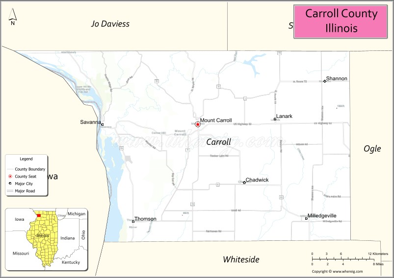 Map of Carroll County, Illinois