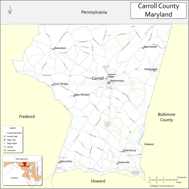 Map of Carroll County, Maryland