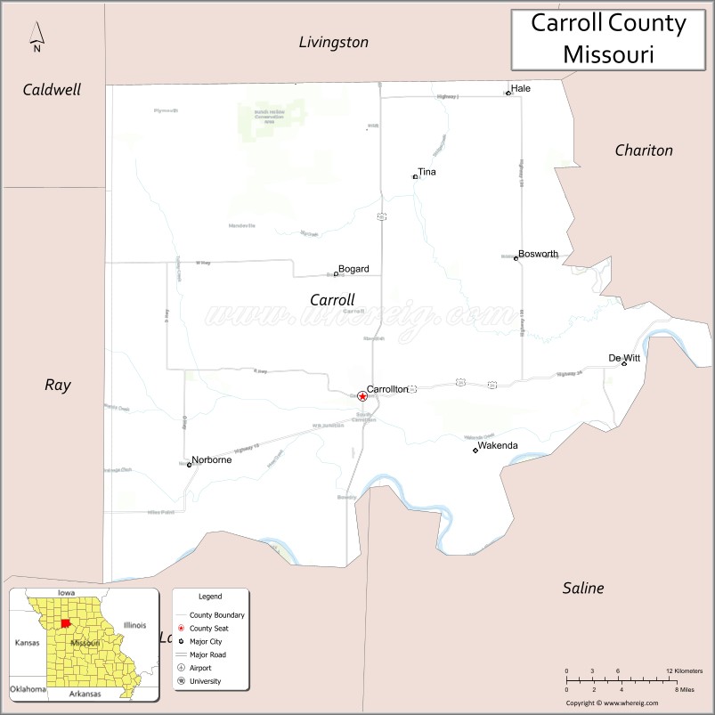 Map of Carroll County, Missouri