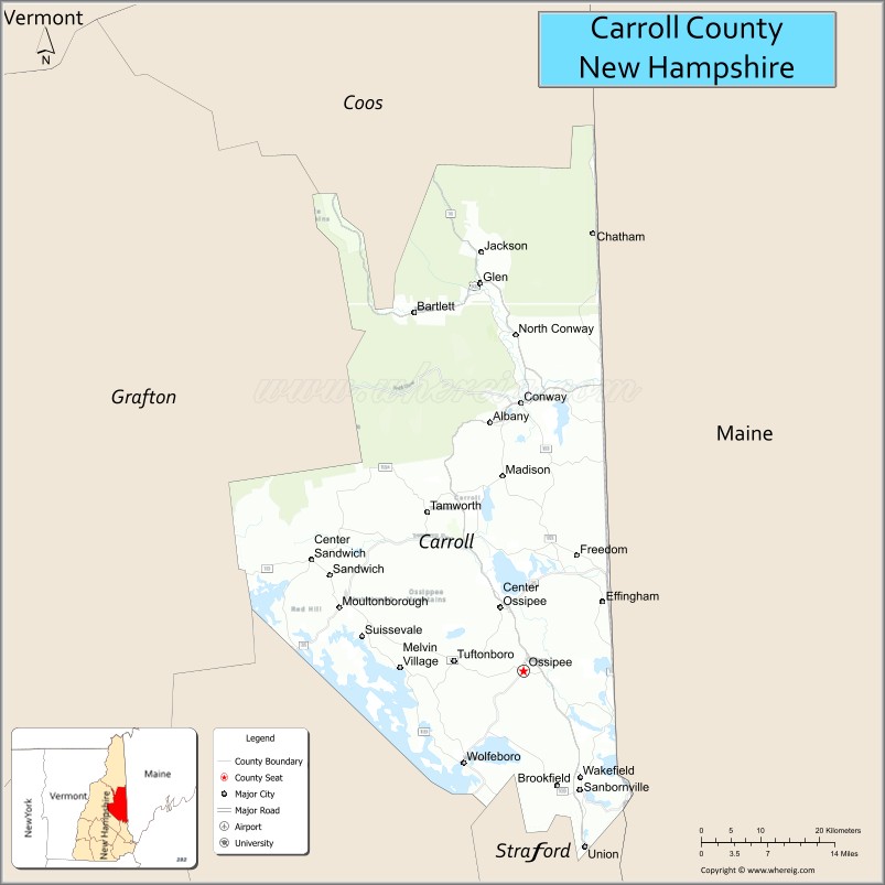 Map of Carroll County, New Hampshire
