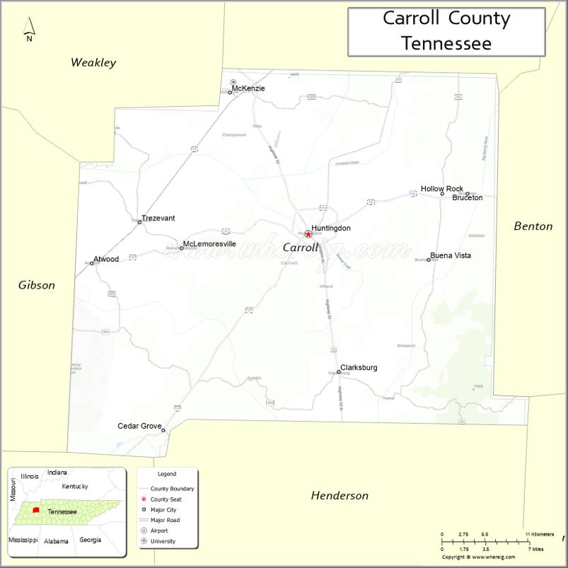Map of Carroll County, Tennessee