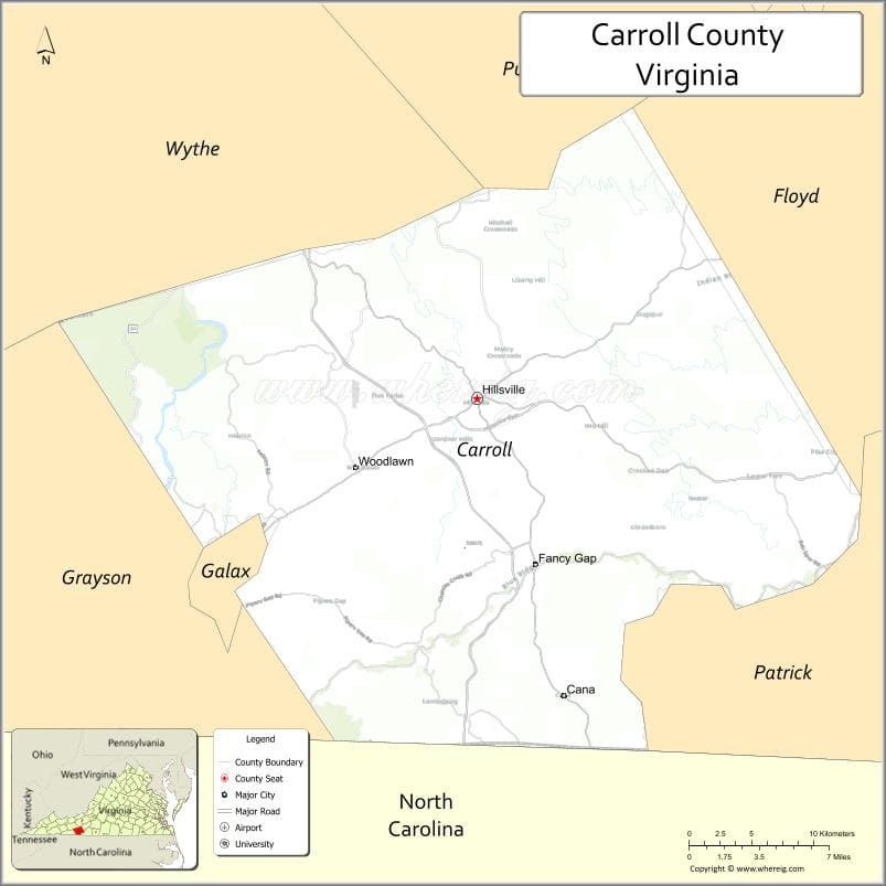 Carroll County Map, Virginia, USA