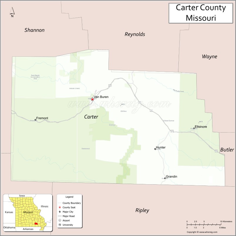 Map of Carter County, Missouri