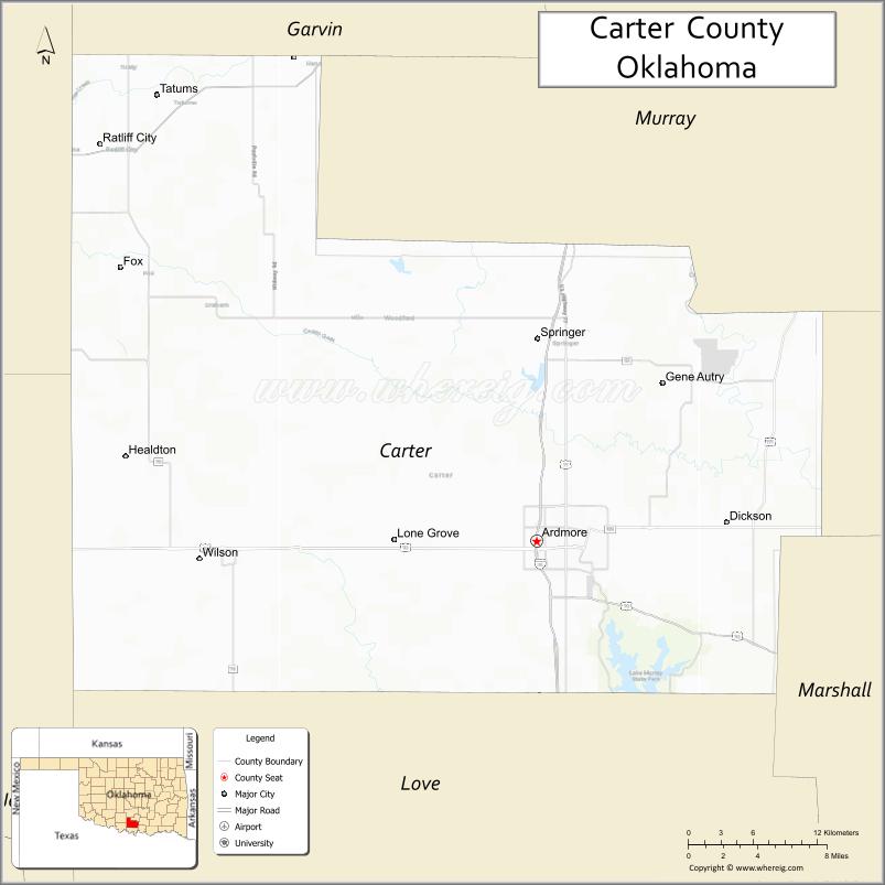 Map of Carter County, Oklahoma