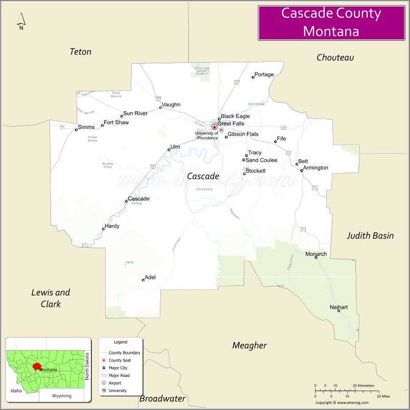 Map of Cascade County, Montana