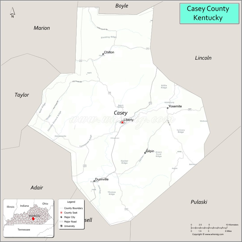Map of Casey County, Kentucky