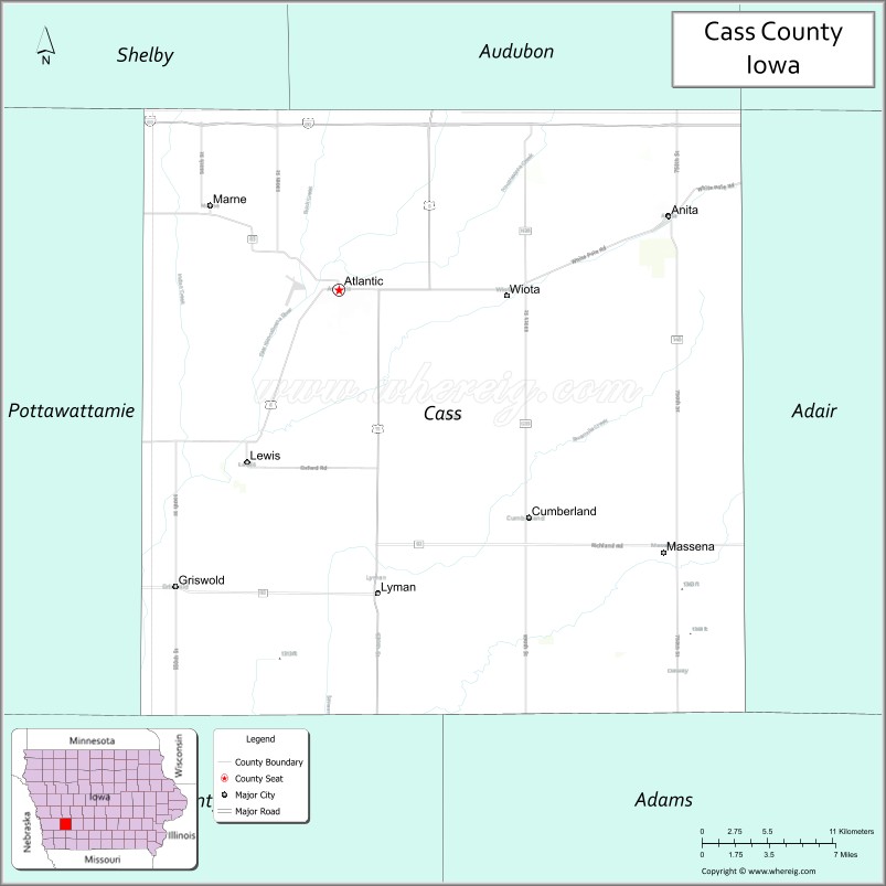 Map of Cass County, Iowa