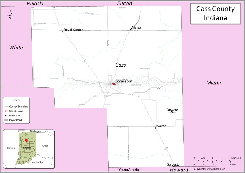 Map of Cass County, Indiana
