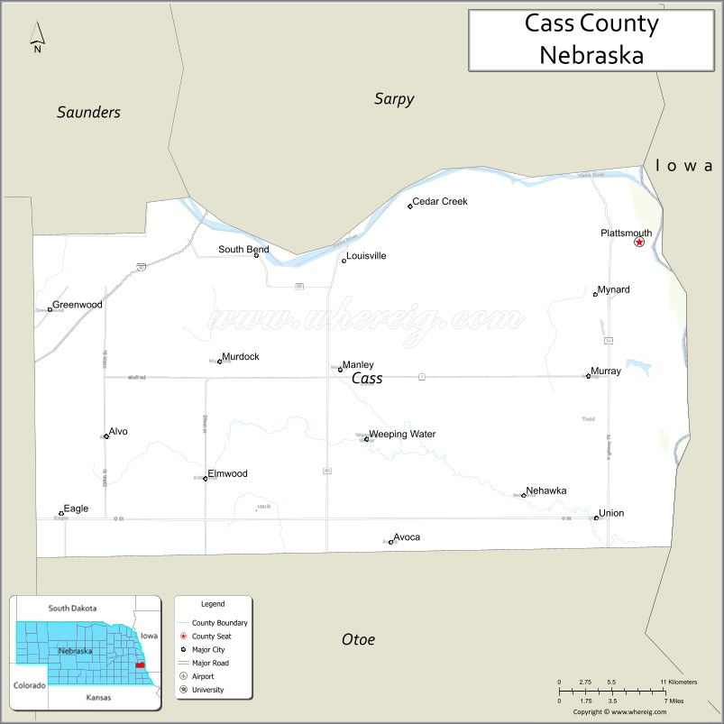 Map of Cass County, Nebraska