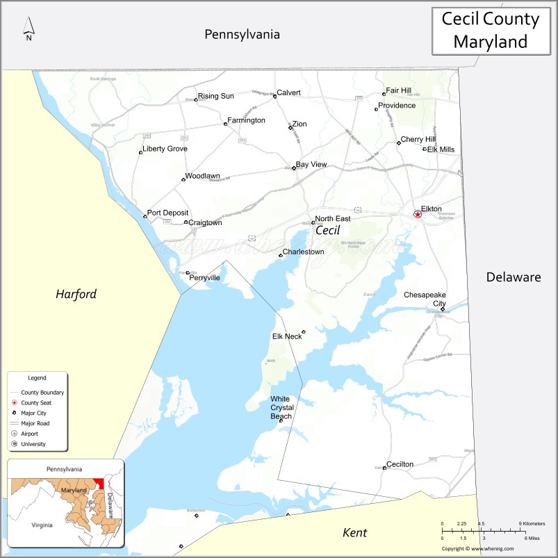 Map of Cecil County, Maryland