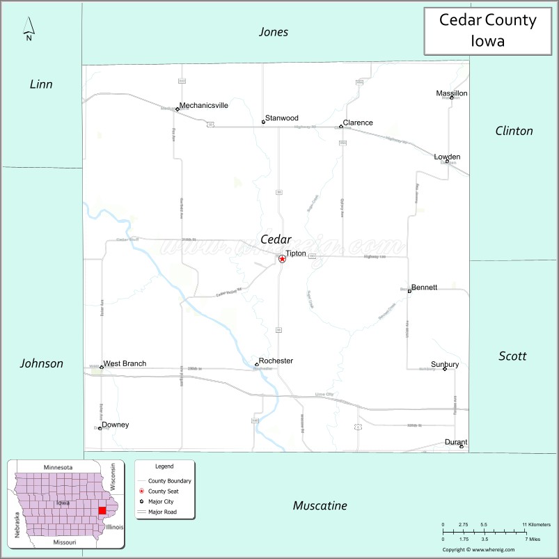 Map of Cedar County, Iowa