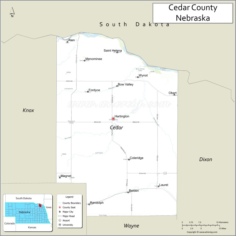 Map of Cedar County, Nebraska