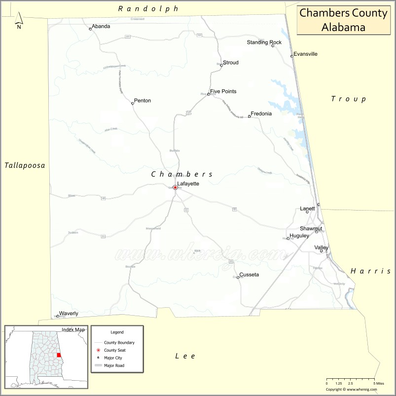 Map of Chambers County, Alabama