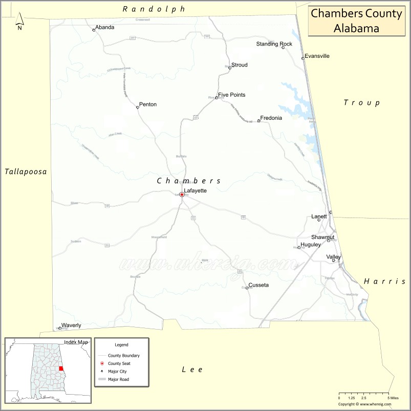 Chambers County Map , Alabama, USA