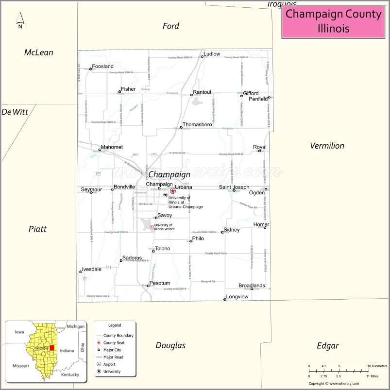 Map of Champaign County, Illinois